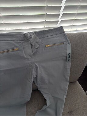 DKNY Light Gray Pants with Gold Zipper Accents